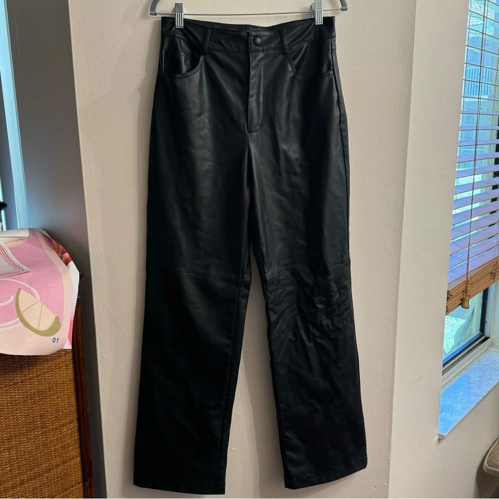 Zara Women’s Black Pleather/Leather Button Snap Pants Size Medium